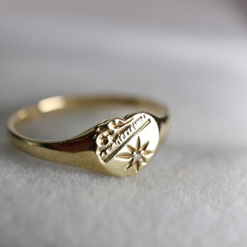 英国 イギリス シグネット ビンテージ ゴールド リング 指輪 天然 ダイアモンド 純金率 375  J201