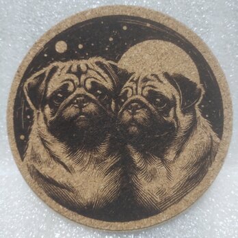 コースター　パグのカップル