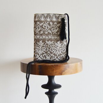 1点限定! イタリア製 チュール刺繍 2wayスマホポーチ ベージュブラック スマホショルダー