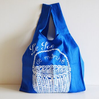 1点限定！マルシェエコバッグ "Le Sac de marche" 先染めフレンチリネン ブルー プレゼントにもどうぞ
