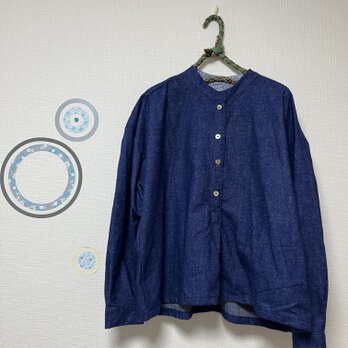 毎日着たい日常服　プルオーバーシャツ　起毛コットン　ブルー