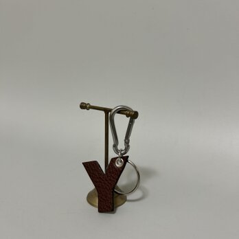 姫路レザーアルファベットキーホルダー◆焦げ茶　Ｙ　チャーム　バックチャーム　イニシャルキーホルダー