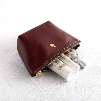 【new】深みボルドーの牛革ミニポーチ＊うさぎマーク／Sサイズ／本革マルチポーチ／レザーポーチ