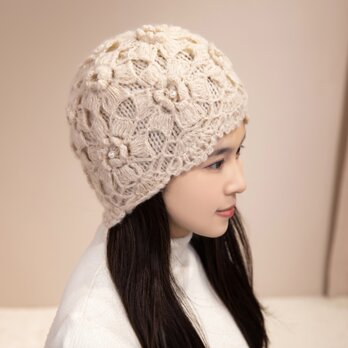 手作り【Lady's】オシャレなベレー帽　ベージュ