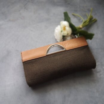 昭和レトロ　横長バック　レザーリネンコンビ　クラッチバッグ　和装バック　バックインバック