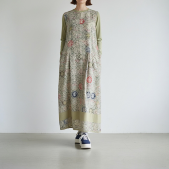 タックスカート　ワンピース【送料込み】着物リメイク　グリーン