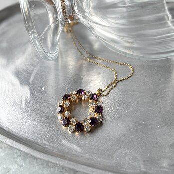 N302-ヴィンテージネックレス MADE IN AUSTRIA Purple Clear Rhinestone