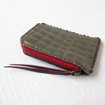 《エナメル》スリムタイプ・Ｌ字ファスナー・コインケース・型押しクロコ・0030