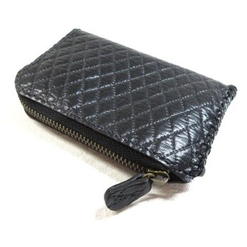 《牛革》スリムタイプ・Ｌ字ファスナー・コインケース・型押しダイヤモンドステッチ・0015