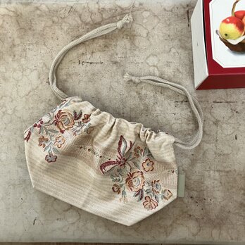 アンティーク花柄の巾着袋(kc-bb-073)