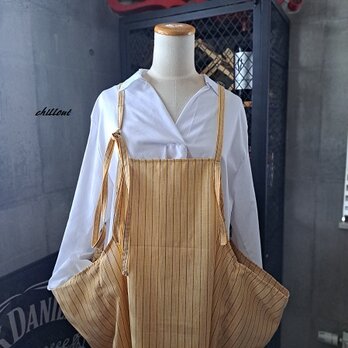 【背中がかわいい】エプロンドレス：イエロー：ストライプ【1013】