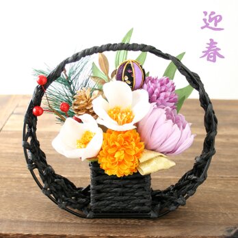 花手毬とマム白椿のお正月アレンジメント お正月飾り2026