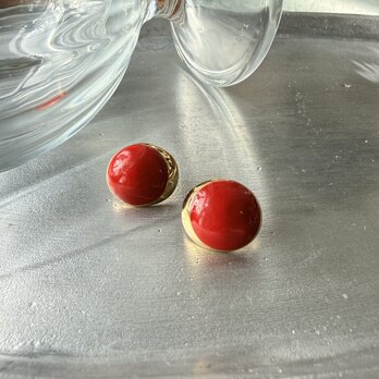 PM50-【 Monet 】モネ・ヴィンテージピアス 1980s Gold Tone Red Enamel Paint Oval