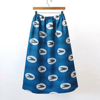 アフリカ布のロングスカート（  ツバメ コバルトブルー ）サイドポケット付き！ アフリカンプリント アフリカンファブリック