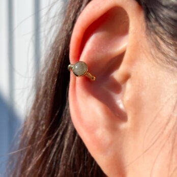 痛くないイヤカフ ラブラドライト K18 メッキ加工 普段使い 調節可能【Silver925+k18コーティング】