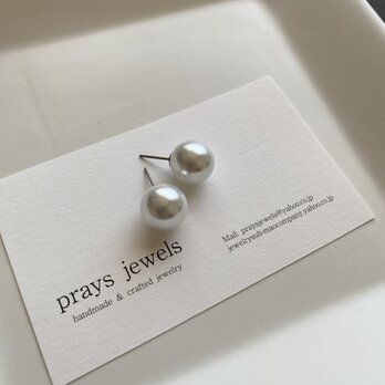 チタンポストパールスタッドピアス・一粒・シンプル・ワンパール・12ｍｍグレイッシュ