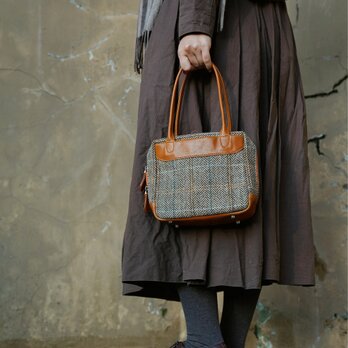 「ウール×革の組み合わせ」本革ミニスクエアバッグ｜上品2wayトート｜数量限定