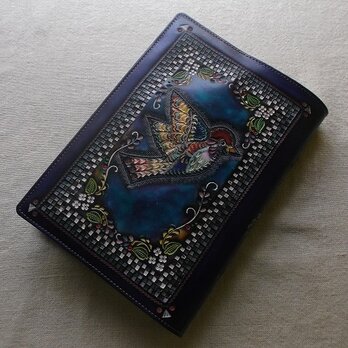 単行本サイズブックカバー  牛革　刻印＆拭き染め