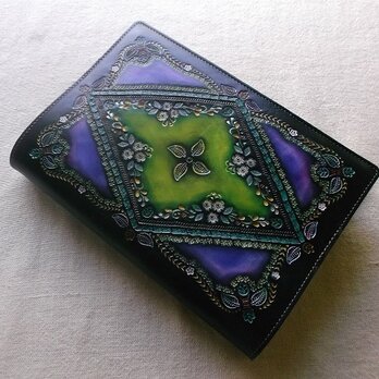 単行本サイズブックカバー  牛革　刻印＆拭き染め