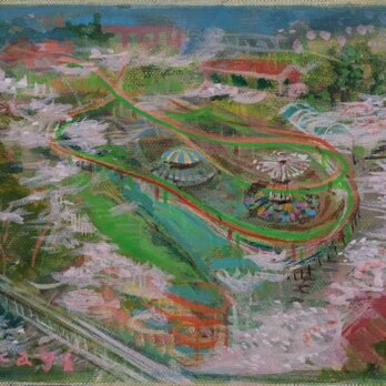 F0アクリル画淡彩シリーズ「山の中の遊園地」