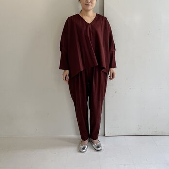 リネンレーヨン３点セットアップ(ダークガーネット)