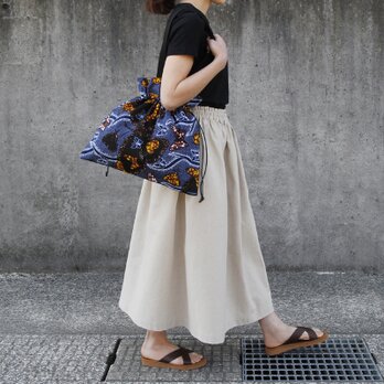 アフリカ布の巾着バッグ（バタフライ・蝶）トート 大きめ アフリカンプリント