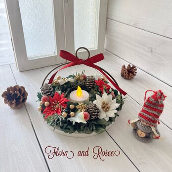 クリスマスキャンドルプレートアレンジ(LEDキャンドル付き)