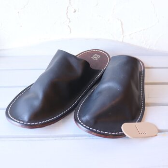 レザースリッパ Lサイズ イタリアンヌメ ブラック ハンドメイド 10273