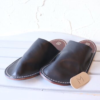 レザースリッパ Mサイズ イタリアンヌメ ブラック ハンドメイド 10274