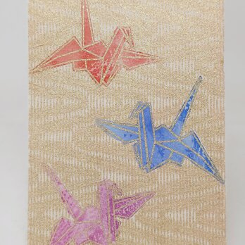 ギルディング和紙葉書　折り鶴　金