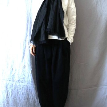 【完成品】黒/ワッシャーリネン　細巾ロングストール