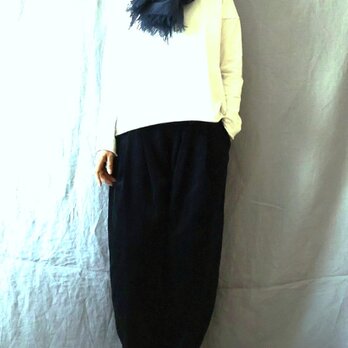 【完成品】青紺/ボイルワッシャーリネン　大判ストール