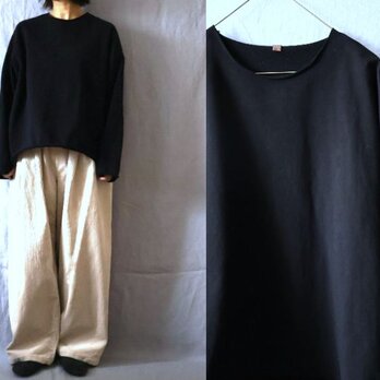 【受注制作】黒/コットンストレッチ裏毛　切りっぱなしゆったりトレーナー