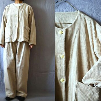 【受注制作】4色/ヘビーコーデュロイ　 ノーカラージャケット