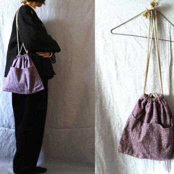 【受注制作】パープル/シルクリネンシャンブレー　お出掛け巾着袋〈小〉