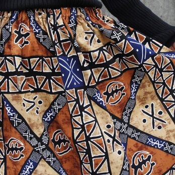 【受注制作】アフリカ布のギャザースカート（ トライバル ）アフリカンプリント アフリカンファブリック