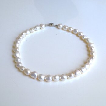 淡水バロックパールのシンプルネックレス＊ホワイト＊40ｃｍ＊9～10ｍｍ◆送料無料♪C