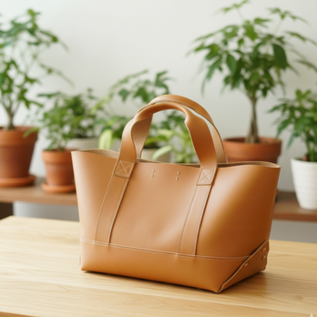 植物タンニンなめし イタリアンレザーのナチュラルトートバッグ｜クラシックなキャンバストート風デザイン｜カスタム対応