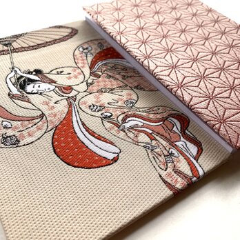 『清水舞台より飛ぶ美人』　鈴木春信御朱印帳　美術名画御朱印帳　B6大判サイズ　傘　麻の葉　浮世絵　美術　芸術　桐生織物