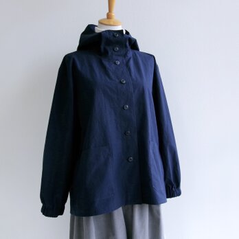 播州織コットン＊タイプライタークロスのフード付きジャケット（ダークネイビー）