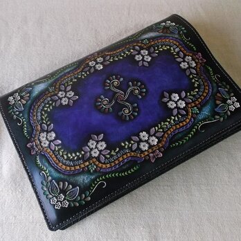 単行本サイズブックカバー  牛革　刻印＆拭き染め