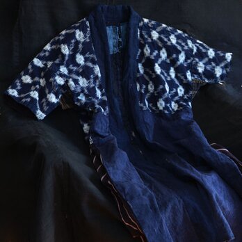野良着 藍染 木綿｜大正〜昭和初期｜つぎはぎと荒刺しが魅せるクレイジーパターン｜ハンドメイド・リメイク素材