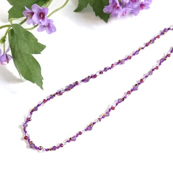 アメジストの細くて軽い編み込みネックレス　Y-2107