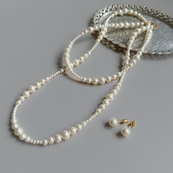 パールのグラデーション ロングネックレス（ステンレス）