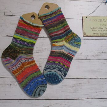 　手編みソックス　冷え対策　Opal カラフル　