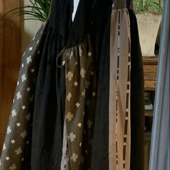 T様専用　　久留米絣と紬反物パッチワークカシュクールワンピース