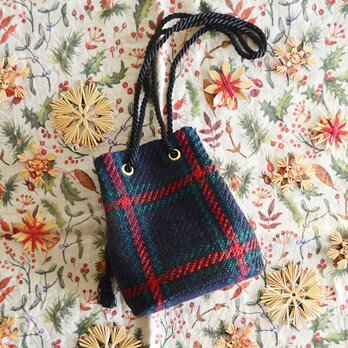 数量限定! ウールロービングチェック2way ポシェットマリンバッグ　ミニショルダー　ネイビー×レッド　クリスマスギフト・ご褒美