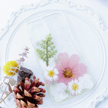 紫陽花（あじさい）押し花スマホケース、全機種対応、iFace風、手帳型、iPhone17、iPhone17Pro