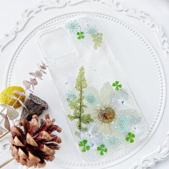 紫陽花、菊押し花スマホケース、全機種対応、iFace風、手帳型、iPhone17、16、15、iPhone17Pro