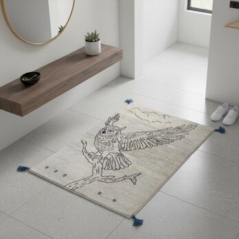 ペルシャ　ギャッベ　マット大　ラグ　117x85cm　フクロウ　Gray　ベージュ　RJ13130